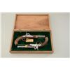 Image 5 : Pair of antique percussion single shot  pistols in custom modern wood case with  carved game scene o