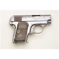 Colt Model 1903 semi-auto pistol, .25 cal.,  2” barrel, blue finish, checkered hard rubber  grips, #
