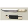 Image 1 : Custom bowie style knife with leather sheath  approx. 13-1/2” overall with an approx.  8-1/2” blade 
