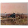 Image 1 : Large framed color print of a mother black  bear and her cubs raiding a fishing camp,  image size is