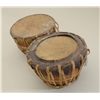 Image 1 : Pair of old drums, each approx. 11” in  diameter and each approx. 9” in height, hide  or sinew strip