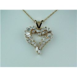 High quality 14 karat yellow gold ladies  heart shape design necklace set with round  and baguette c