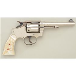 Smith & Wesson Hand Ejector DA revolver, .38  S&W cal., 5” barrel, nickel finish, raised  carved pea