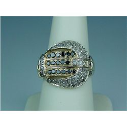 Charming 10 karat yellow gold ladies ‘Buckle  ‘design ring set with over 70 round diamonds  and sapp