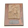 Image 4 : Cast bronze relief of Charlie Russell on wood  plaque by Jesse Lincoln; approx. 4-1/4” x 6”  and nic