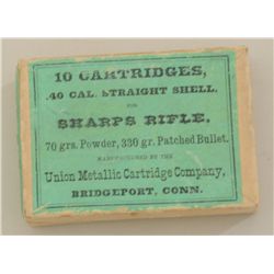 Original box of 10 cartridges for the Sharps  Rifle by Union Metallic Cartridge Company  with green 