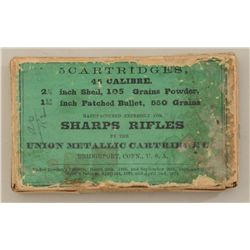 Original box of 5 cartridges for the Sharps  Rifle by Union Metallic Cartridge Co. with  green label