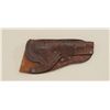 Image 2 : Tooled leather single loop holster for a Colt  New Service revolver with cowboy on  horseback in the