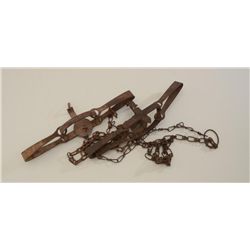 Pair of old Victor animal traps in uncleaned  condition.  Est.:  $75-$150.