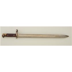 Unmarked German bayonet with wood grip  approx. 20” overall with an approx. 16” blade  in overall ve