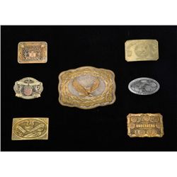 Lot of 7 misc. fancy metal belt buckles  including two NRA buckles, a 1971 Super Bowl  commemorative