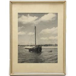 Lot of two decorator framed items including  an old color print of a U.S. square rigger on  the open