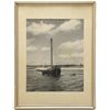 Image 1 : Lot of two decorator framed items including  an old color print of a U.S. square rigger on  the open