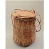 Image 1 : Large multi-colored woven reed basket approx.  20” in height and approx. 15” diameter with  woven ma