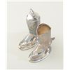 Image 1 : Silver plated cast metal cigarette set in the  shape of fancy cowboy boots including one  boot as a 