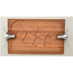 Serving tray with cast metal bull handles.  Signed Bruce Fax Design. Est. $