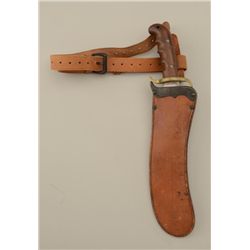 U.S. Springfield Armory Bolo knife with RIA  marked leather sheath and belt, 1908 dated  knife and 1