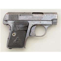 Colt Model 1908 pocket semi-auto pistol, .25  cal., 2” barrel, blue finish, checkered black  hard ru