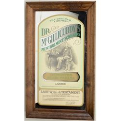 Framed silk screen on glass color advertiser  for Dr. McGillicuddy’s Mentholmint Schnapps  approx. 3