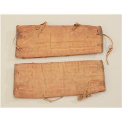 Pair of old Indian woven wrist or arm band  panels mounted on trade cloth with colorful  design in r