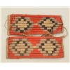 Image 2 : Pair of old Indian woven wrist or arm band  panels mounted on trade cloth with colorful  design in r