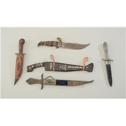 Lot of 5 misc. knives from an old estate  including a Mexican clip point knife with  multi-color sta