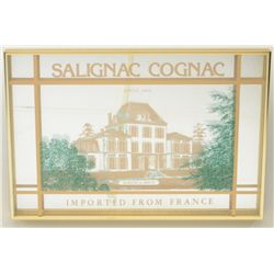 Framed Salignac Cognac bar mirror in very  good condition approx. 17” x 24”; great for  the home bar