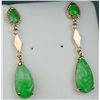 Image 2 : Elegant 14 karat yellow gold ladies drop  earrings set with four matching nice green  Jade weighing 