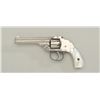 H&R DA hammerless revolver, .22RF cal., 4”  barrel, nickel finish, pearl grips, #6220.  This gun is 