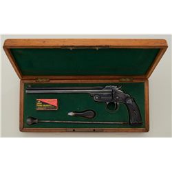 Smith & Wesson First Model of 1891 Single  Shot pistol, .22 cal., 10” barrel, blue  finish, checkere