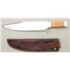 Image 2 : Massive bowie knife by Lee with exotic wood  grip and leather sheath, approx. 20-1/2”  overall and a