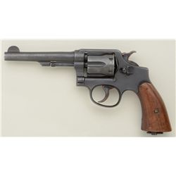 Smith & Wesson .38 M&P Victory Model DA  revolver, .38 S&W cal., 5” barrel, parkerized  finish, wood