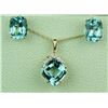 Image 1 : Splendid 14 karat yellow gold ladies  pendant/earrings ensemble set with three  matching Aquamarines