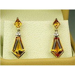 Fashionable 14 karat yellow gold ladies made  drop earrings fine set with four custom cut  orange ci