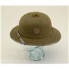 Image 3 : A German Tropical Helmet constructed of green  felt like material showing 2 Nazi emblems,  chin stra