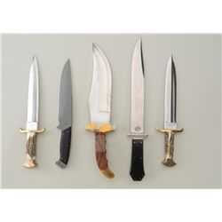 Bonanza lot of 5 large modern custom knives  including two large stag handled daggers by  Rigid, eac