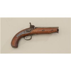 Spanish percussion single shot pistol, .69  cal., 5” octagon barrel, back action lock,  re-stocked w