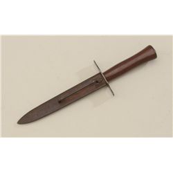 Trench knife with metal sheath in overall  good condition; blade marked “Stier-Prodon  Thiers, wood 