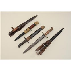 Lot of 5 bayonets:  1)  English bayonet for  Enfield Jungle Carbine with scabbard and  woven web gea