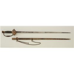 Classic uncleaned GAR sword and metal  scabbard with hanging chain by Horstmann;  wire wrapped grip,