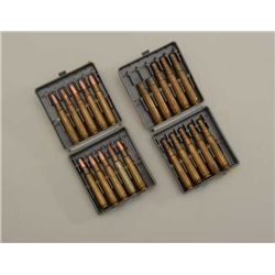 Eighteen rounds of .416 Rigby 400 grain,  2400FPS ammo plus two empty cases; in holders  by A-Square