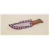 Image 1 : Indian beaded knife sheath, sinew sewn in  red, white and blue seed beads with old  scalping-type kn