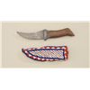Image 3 : Indian beaded knife sheath, sinew sewn in  red, white and blue seed beads with old  scalping-type kn