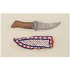 Image 4 : Indian beaded knife sheath, sinew sewn in  red, white and blue seed beads with old  scalping-type kn