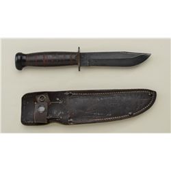U.S. N. Mark 1 fighting knife with stacked  leather grip by Camillus in overall good  condition with