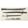 Image 2 : Lot of three European bayonets with metal  scabbards and a large machete without sheath;  all in fai
