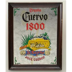 Cuervo 1800 Tequila glass bar mirror in wood  frame in good condition approx. 20” x 15”.   Est.:  $2