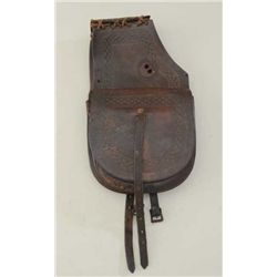 Pair of tooled leather saddlebags marked  “H.H.Heiser, Maker, Denver, Colo” in overall  good conditi