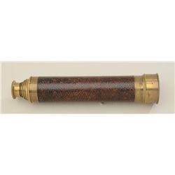 Large antique French adjustable brass  spyglass with leather wrapping and brass end  cap in overall 