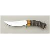 Image 1 : Custom modern skinning knife by Kious with  fancy finger groove horn grip, approx. 10”  overall with